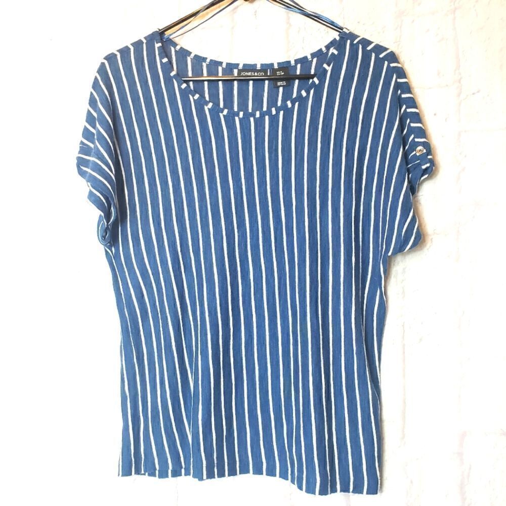 JONES & CO. JONES NEW YORK Linen-Blend Vertical Stripe Top